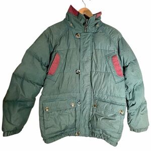 Vintage 90s Coleman Down Puffer Jacket Green Flannel Lined Full Zip Men’s Medium
